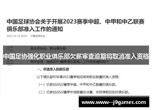 中国足协强化职业俱乐部欠薪审查逾期将取消准入资格 中国足协强化职业俱乐部欠薪审查逾期将取消准入资格
